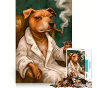 Puzzle da 1000 pezzi con immagine di un cane che fuma un sigaro, ideale per adulti Un gioco intelligente e divertente per tutta la famiglia Pezzo d'arte di alta qualità (38x52cm)