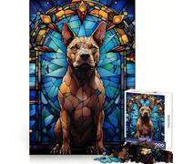 Puzzle da 1000 pezzi con immagine di un cane Pit Bull in vetro colorato, ideale per adulti, per rafforzare la memoria, per il divertimento di gruppo, con bordi puliti ed eleganti (50x75cm)