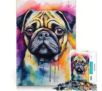 Puzzle da 1000 pezzi con immagine di un carlino ad acquerello, ideale per adulti, un gioco stimolante per la mente, perfetto per giocare in casa Opera d'arte di pregio (38x52cm)