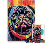 Puzzle da 1000 pezzi con immagine di un carlino nero,ritaglio preciso,sfida intelligente e divertente,gioco per il tempo libero,regalo di Natale 38x26cm