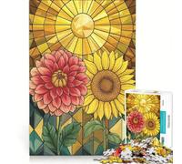 Puzzle da 1000 pezzi con immagine di un girasole e una dalia in stile vetrata artistica antistress divertente e spiritoso ideale come decorazione da scrivania 38x52cm