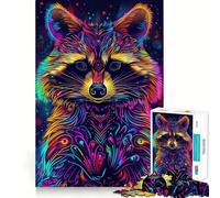 Puzzle da 1000 pezzi con immagine di un procione al neon, ideale per ragazzi, gioco di logica e logica, hobby silenzioso, bordi lisci, (50x75cm)