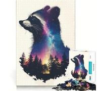 Puzzle da 1000 pezzi con immagine di un procione e galassia, ideale per adulti, gioco di logica antistress, taglio di precisione, regalo per le festività (50x75cm)