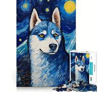 Puzzle da 1000 pezzi con immagine di un Siberian Husky e Van Gogh ideale per adolescenti con stimolazione della logica perfetto per tutta la famiglia con bordi di alta qualità