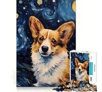 Puzzle da 1000 pezzi con immagine di un Welsh Corgi e Van Gogh,con tecnologia di taglio laser avanzata,ideale per il divertimento in casa durante le vacanze (38x52cm)