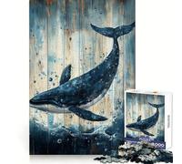 Puzzle da 1000 pezzi con immagine di una balena su pannello di legno, ideale per ragazzi, stimola la mente, è un passatempo piacevole e sicuro, perfetto come regalo di Natale (38x26cm)