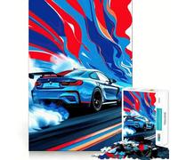 Puzzle da 1000 pezzi con immagine di una BMW M blu in drifting,taglio preciso,gioco di logica e abilità,ideale per rilassarsi,decorazione natalizia per la casa 50x75cm