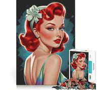 Puzzle da 1000 pezzi con immagine di una pin-up dai capelli rossi con sfumatura di colore ideale per adulti Rafforza la memoria calma la mente migliora la qualità dei bordi e crea una piacevole
