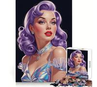 Puzzle da 1000 pezzi con immagine di una pin-up dai capelli viola e un vestito iridescente ideale per adolescenti Gioco di intelligenza divertimento al chiuso taglio di qualità regalo creativo 38x52cm