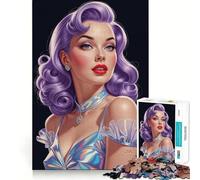 Puzzle da 1000 pezzi con immagine di una pin-up dai capelli viola e un vestito iridescente ideale per adolescenti Gioco di intelligenza divertimento al chiuso taglio di qualità regalo creativo 38x52cm