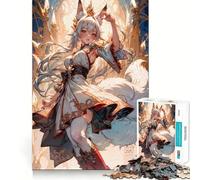 Puzzle da 1000 pezzi con immagine di una ragazza volpe bianca in stile anime,gioco cognitivo divertente,taglio di alta precisione, alleviare lo stress (38x26cm)
