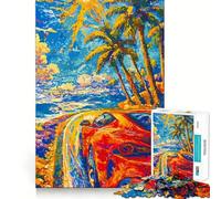 Puzzle da 1000 pezzi con immagine di un'auto tropicale, bordo pulito, decorazione, risoluzione di problemi, divertimento, facile, regalo di Natale (38x52cm)