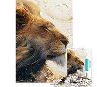 Puzzle da 1000 pezzi con immagine digitale di un leone colore oro Puzzle antistress per adulti attività divertenti di analisi e logica da fare a casa (dimensioni 38x26cm)
