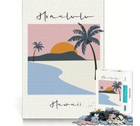 Puzzle da 1000 pezzi con immagine minimalista di Honolulu,Hawaii,con tramonto sulla spiaggia,taglio preciso,gioco per lo sviluppo delle capacità cognitive,divertimento per il tempo libero,regalo
