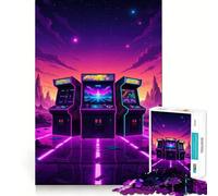 Puzzle da 1000 pezzi con immagini di macchine arcade retrò in un paesaggio al neon, ideale per ragazzi, gioco di gruppo, assemblaggio e decorazione murale (50x75cm)