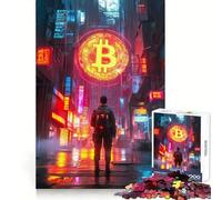 Puzzle da 1000 pezzi con insegna al neon Bitcoin e paesaggio urbano,ideale per adulti,stimola il pensiero critico e favorisce la consapevolezza Puzzle compatto,perfetto come regalo di Natale (50x75cm)