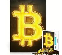 Puzzle da 1000 pezzi con insegna al neon Bitcoin,giunzione liscia,divertente,logica,pensiero,gioco casual,regalo di Natale (38x26cm)