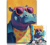 Puzzle da 1000 pezzi con ippopotamo che indossa gli occhiali, per adolescenti, gioco per famiglie, antistress, sfida difficile, regalo per amici e parenti (75x50cm)