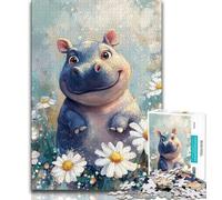 Puzzle da 1000 pezzi con ippopotamo e fiori per adulti e adolescenti, stimola l'intelligenza cerebrale, giocattoli avvincenti per la decorazione della casa (75x50cm)