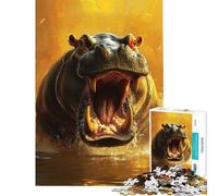 Puzzle da 1000 pezzi con ippopotamo furioso illuminato da una luce dorata puzzle per adulti con taglio di precisione lista dei desideri con Babbo Natale rompicapo giochi per famiglie 50x75cm