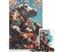 Puzzle da 1000 pezzi con ippopotamo samurai e fiori di ciliegio, ideale per ragazzi, con funzione di logica e divertimento in casa, con bordo di alta qualità e regalo memorabile (38x26cm)