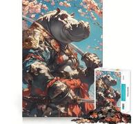 Puzzle da 1000 pezzi con ippopotamo samurai e fiori di ciliegio, ideale per ragazzi, un gioco di logica e divertimento silenzioso, con tagli precisi e un regalo perfetto (50x75cm)
