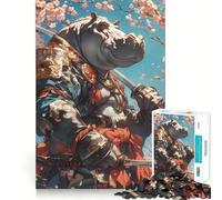 Puzzle da 1000 pezzi con ippopotamo samurai e fiori di ciliegio, ideale per ragazzi, un gioco di logica e divertimento silenzioso, con incastri precisi e un regalo perfetto (38x52cm)