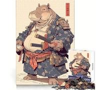 Puzzle da 1000 pezzi con ippopotamo samurai per adolescenti, gioco di logica puro, rilassante, con taglio netto e raffinato (50x75cm)