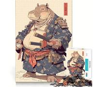 Puzzle da 1000 pezzi con ippopotamo samurai per adolescenti, gioco di logica puro, rilassante, con taglio netto e raffinato (50x75cm)