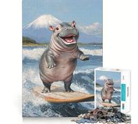 Puzzle da 1000 pezzi con ippopotamo sorridente e adolescente surfista, gioco di logica, divertimento per tutta la famiglia, bordo premium, 50x75cm