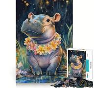 Puzzle da 1000 pezzi con ippopotamo sorridente e fiori per ragazzi, giocattolo intelligente per la casa, taglio preciso, regalo premuroso 38x26cm