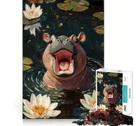 Puzzle da 1000 pezzi con ippopotamo sorridente tra le ninfee, ideale per adulti e ragazzi, per migliorare la memoria, per un relax leggero e piacevole, con tagli netti e un regalo delizioso 50x75cm