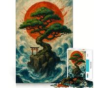 Puzzle da 1000 pezzi con isola di bonsai e cancello torii,disegno accurato,gioco stimolante per la mente,facile da giocare,regalo di compleanno ideale 38x52cm