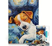 Puzzle da 1000 pezzi con Jack Russell Terrier addormentato e Notte stellata, ideale per ragazzi Giocattolo intelligente per il tempo libero, taglio preciso, regalo stagionale 38x26cm