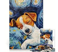 Puzzle da 1000 pezzi con Jack Russell Terrier addormentato e Notte stellata, per adulti, gioco di logica, per il tempo libero a casa, taglio preciso, regalo affettuoso 38x52cm
