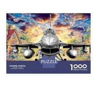 Puzzle da 1000 pezzi con jet futuristici sopra un villaggio fantasy, cartone animato, cielo con jet, giochi educativi per adulti, decorazioni per la casa, difficoltà di compleanno, 52x38 cm