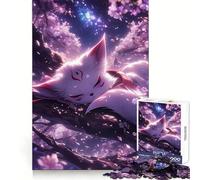 Puzzle da 1000 pezzi con Kitsune addormentata tra i fiori di ciliegio, ideale per adolescenti, un gioco che stimola la riflessione e crea un'atmosfera rilassante Regalo di Natale 38x52cm