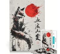 Puzzle da 1000 pezzi con Kitsune della Luna di Sangue e pittura a inchiostro Gioco di precisione,stimola la mente,ideale per momenti di relax e come decorazione natalizia 50x75cm