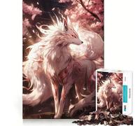 Puzzle da 1000 pezzi con Kitsune di Sakura bianca,gioco di abilità mentale,incastro stabile,parti che non si spostano,passatempo divertente per i lunghi weekend (38x26cm)