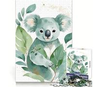 Puzzle da 1000 pezzi con koala ad acquerello e foglie verdi,ideale per ragazzi,stimola la capacità di pensiero,offre svago e divertimento,con bordi netti e rappresenta un regalo invernale (38x52cm)