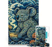Puzzle da 1000 pezzi con koala decorato e tazza da tè, ideale per adulti Gioco di logica, svago e divertimento Design elegante Regalo perfetto (38x26cm)