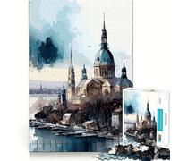 Puzzle da 1000 pezzi con la città di Budapest ad acquerello,bordo netto,decorazione,risoluzione di problemi,divertimento,facile,regalo di Natale (38x26cm)