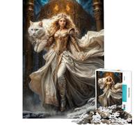 Puzzle da 1000 pezzi con la dea del nord Freya e il gatto bianco Attività divertenti da fare in casa ma anche un gioco impossibile e divertente per ragazzi dai 14 anni in su (38x52cm)