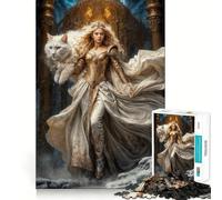 Puzzle da 1000 pezzi con la dea del nord Freya e il gatto bianco, ideale per adolescenti, gioco di logica e divertimento per tutta la famiglia, taglio di qualità, regalo elegante (38x52cm)