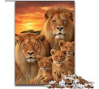 Puzzle da 1000 pezzi con la famiglia dei leoni africani per adulti e adolescenti, gioco stimolante e per famiglie con poster abbinato e foglio di quiz (dimensioni 26x38cm)