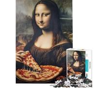 Puzzle da 1000 pezzi con la Gioconda che mangia la pizza Aiuta a stimolare la mente è un oggetto decorativo per la casa e un gioco per tutta la famiglia adatto a partire dai 14 anni 38x26cm