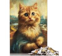 Puzzle da 1000 pezzi con la Gioconda dipinta dal gatto, per adulti, difficoltà elevata, rafforza i rapporti tra i membri della famiglia, 1000 pezzi (75x50 cm)