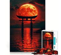 Puzzle da 1000 pezzi con la Luna di Sangue e il Portale Torii,un gioco di precisione e divertente che stimola la mente,ideale per rallentare il ritmo e come regalo di compleanno 38x26cm