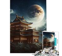 Puzzle da 1000 pezzi con la luna e il palazzo cinese sfida per la mente e l'intelligenza gioco avvincente e rilassante perfetto come decorazione o regalo per il Secret Santa (dimensioni 38x26cm)