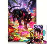 Puzzle da 1000 pezzi con la Pantera Nera in una giungla floreale,pezzi a incastro preciso,giocattolo creativo e divertente,momento di relax,regalo di compleanno 50x75cm